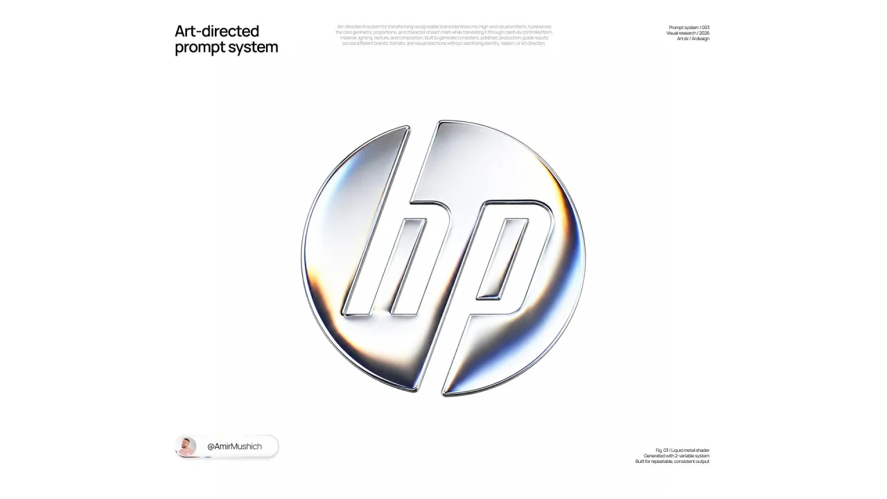 Source result image 2 attached to the original post for the Liquid metal brand logo prompt.