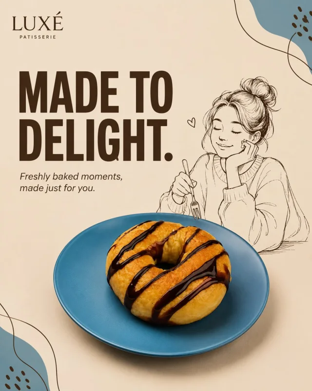 A premium mixed-media product ad with a photorealistic hero product, a hand-drawn editorial character, and oversized bold headline typography.