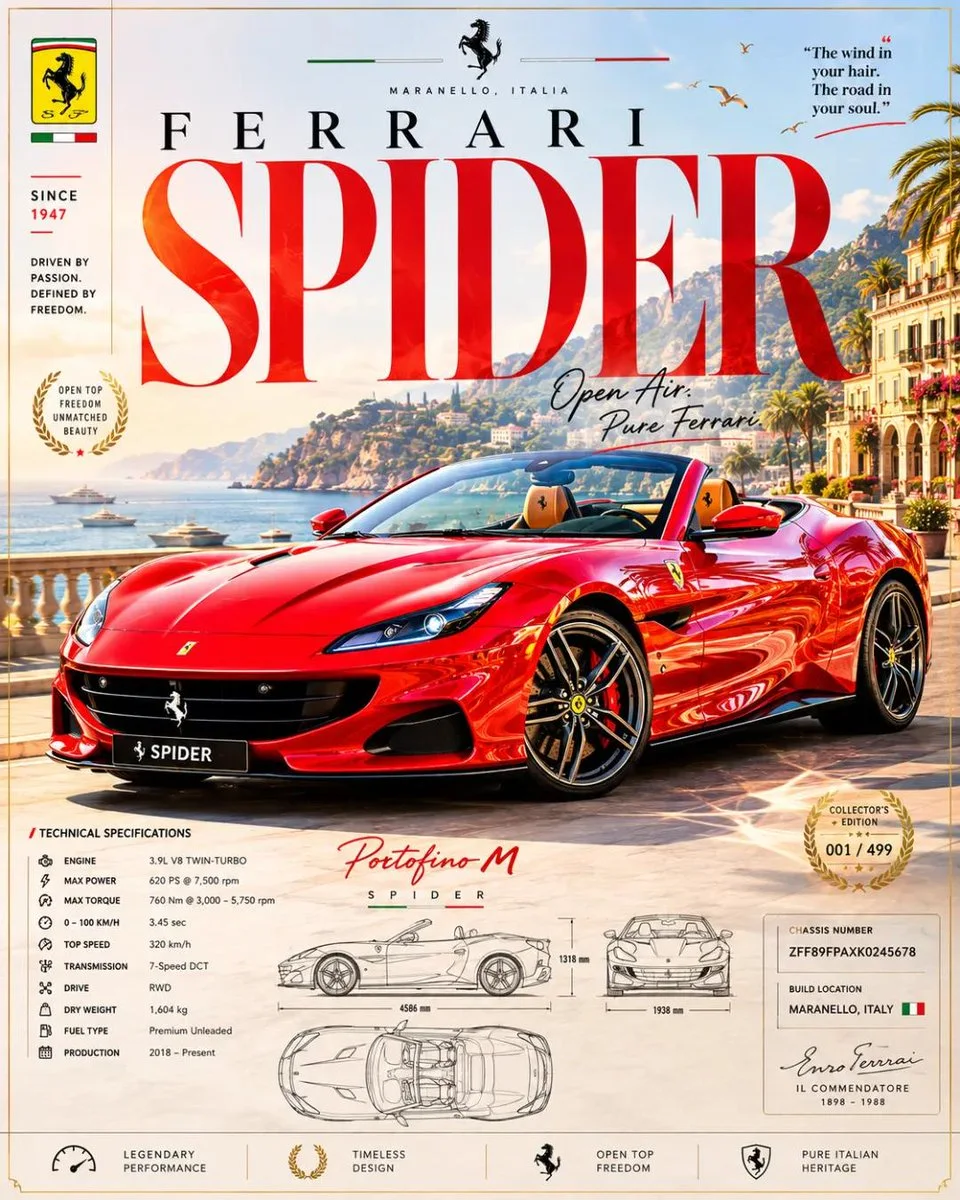 A collectible automotive print variation with bright premium lighting, embossed paper feel, and heritage badge details.