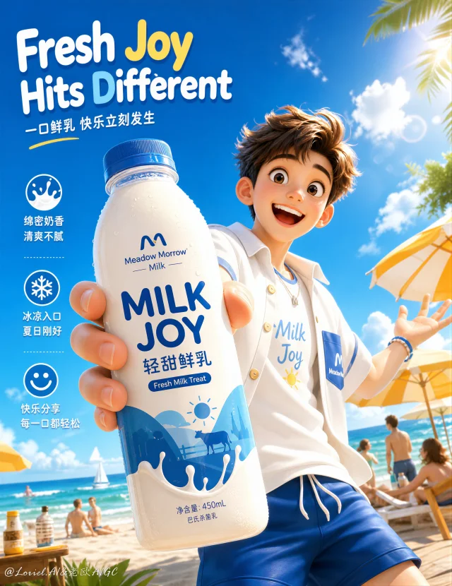 Source result image 1 attached to the original post for the Amazon-style fresh milk hero poster prompt.