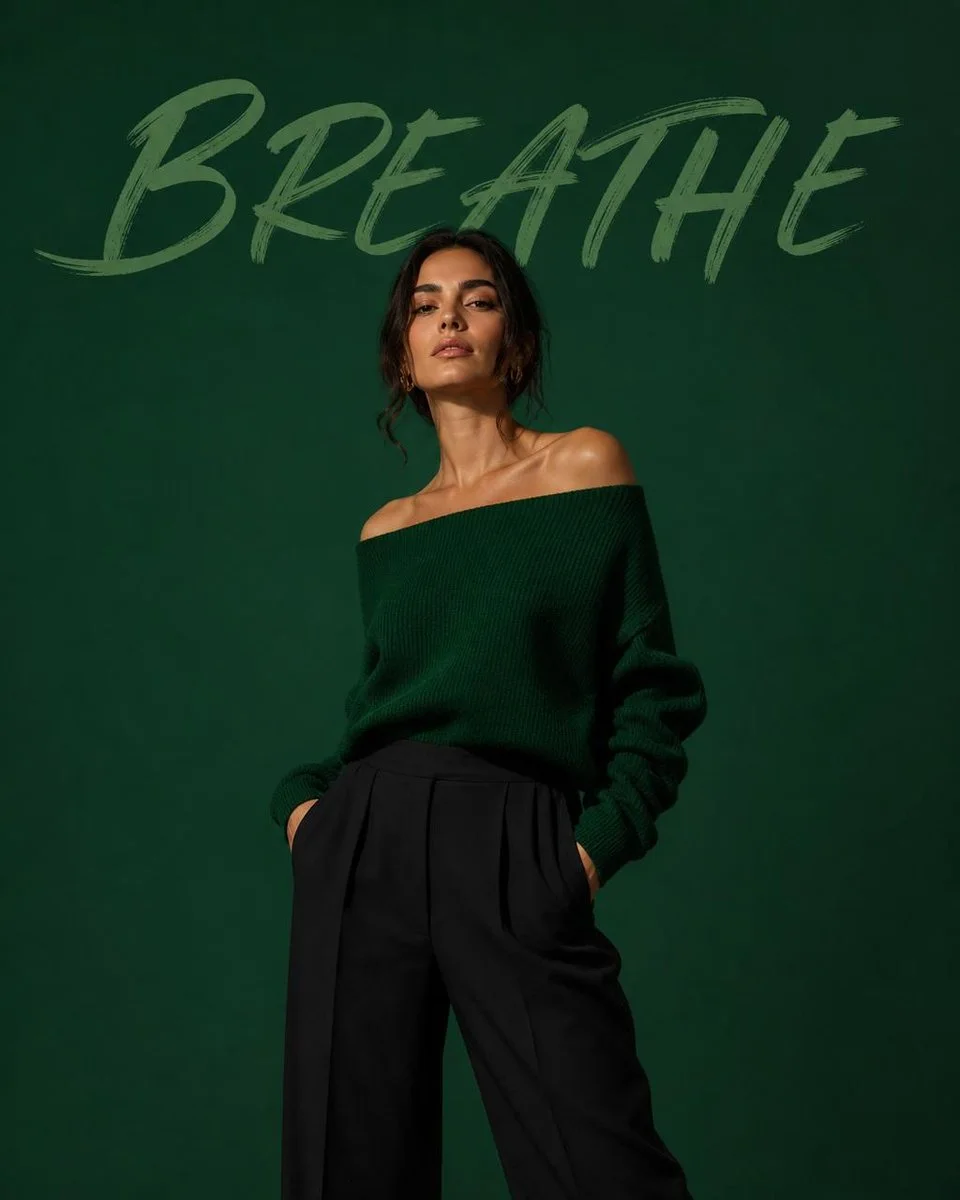 A monochromatic editorial fashion portrait variation demonstrating the same premium campaign layout and typography system.