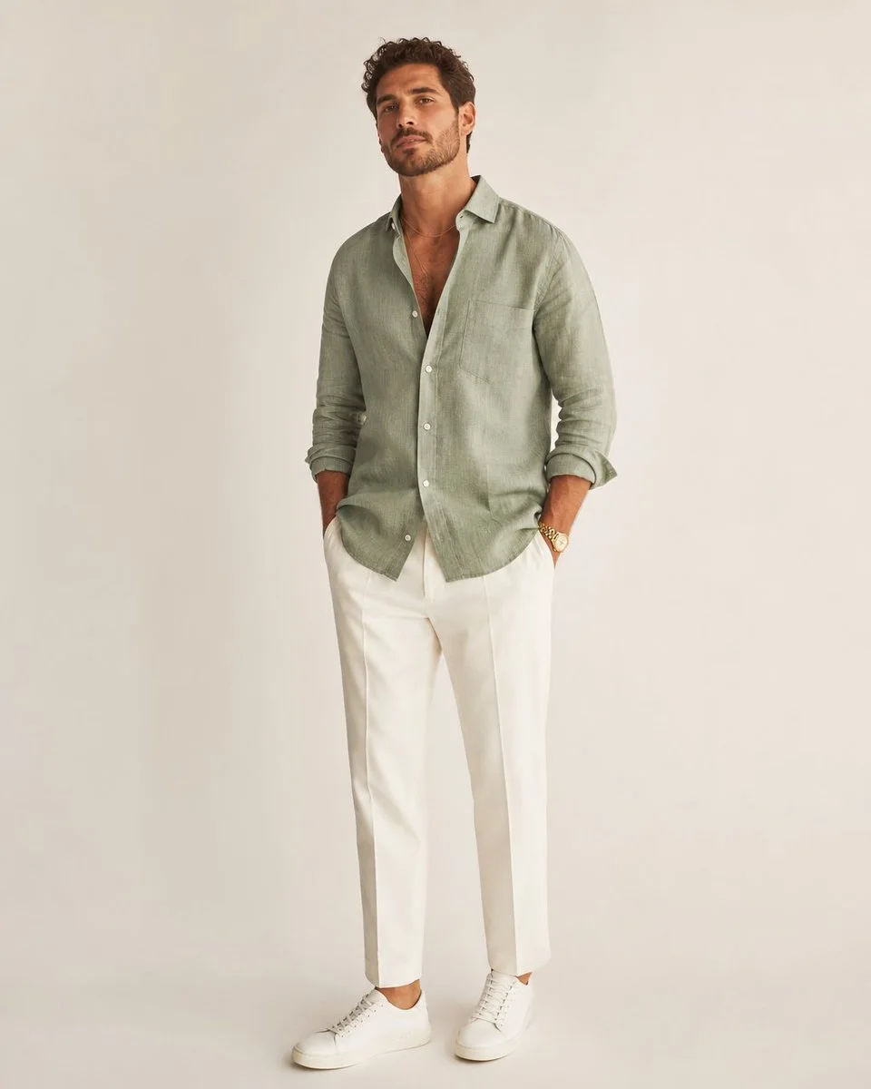 A modern editorial fashion photograph with ultra-detailed fabric textures, sharp focus, and a magazine-cover aesthetic on a clean studio background.